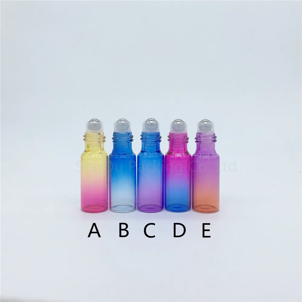 100pcs/lot 5ml Colour Roll On Perfume bottle, 5ml Essential Oil Rollon bottles,  Gradient Color Glass Roller Container