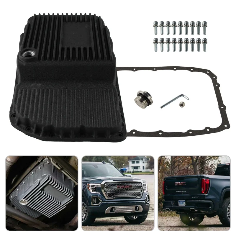 Cárter de Aceite de Transmisión de Aluminio Plateado/Negro Arrugado de Alta Resistencia para GM 1500/Yukon/Avalanche 6L80 Sierra Chevrolet 2007-2021