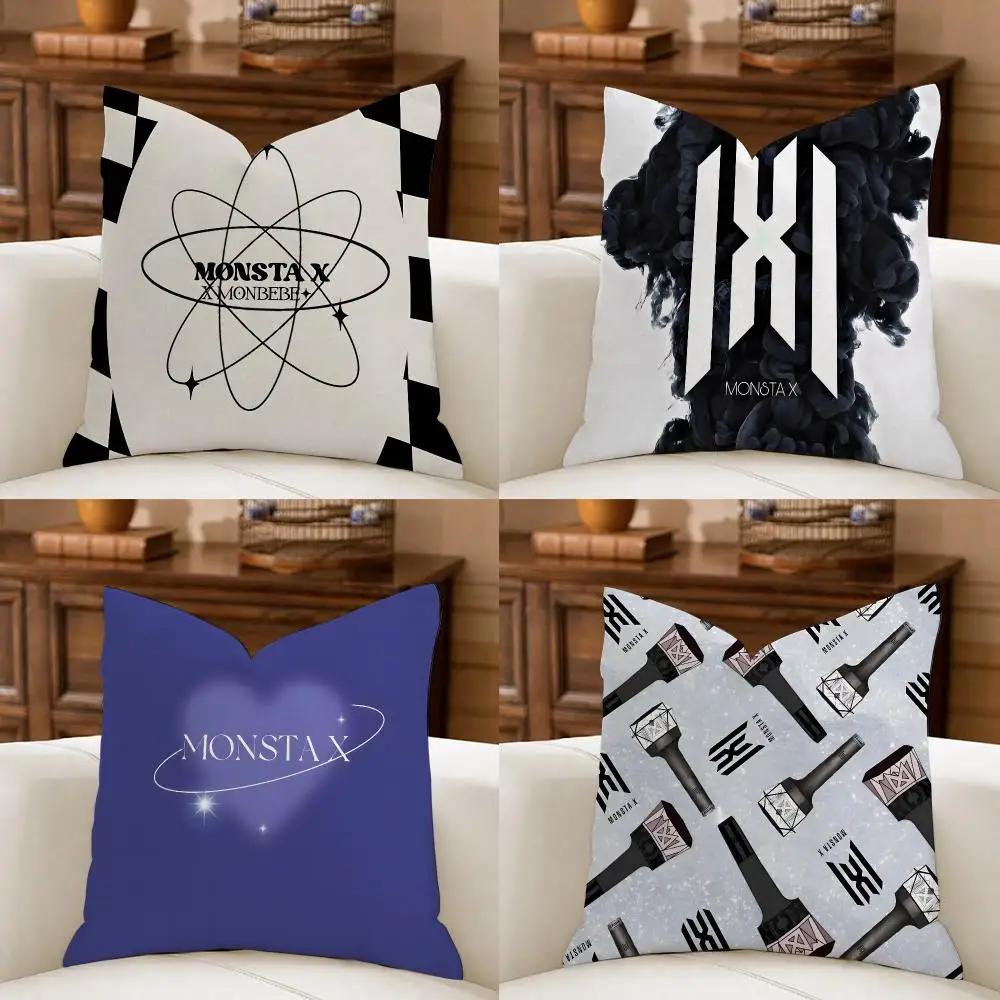 Music Band M-MONSTA X Cushion Cover Organic Linen Square Pillow Case Durable Non-Allergenic And Kind To Skin