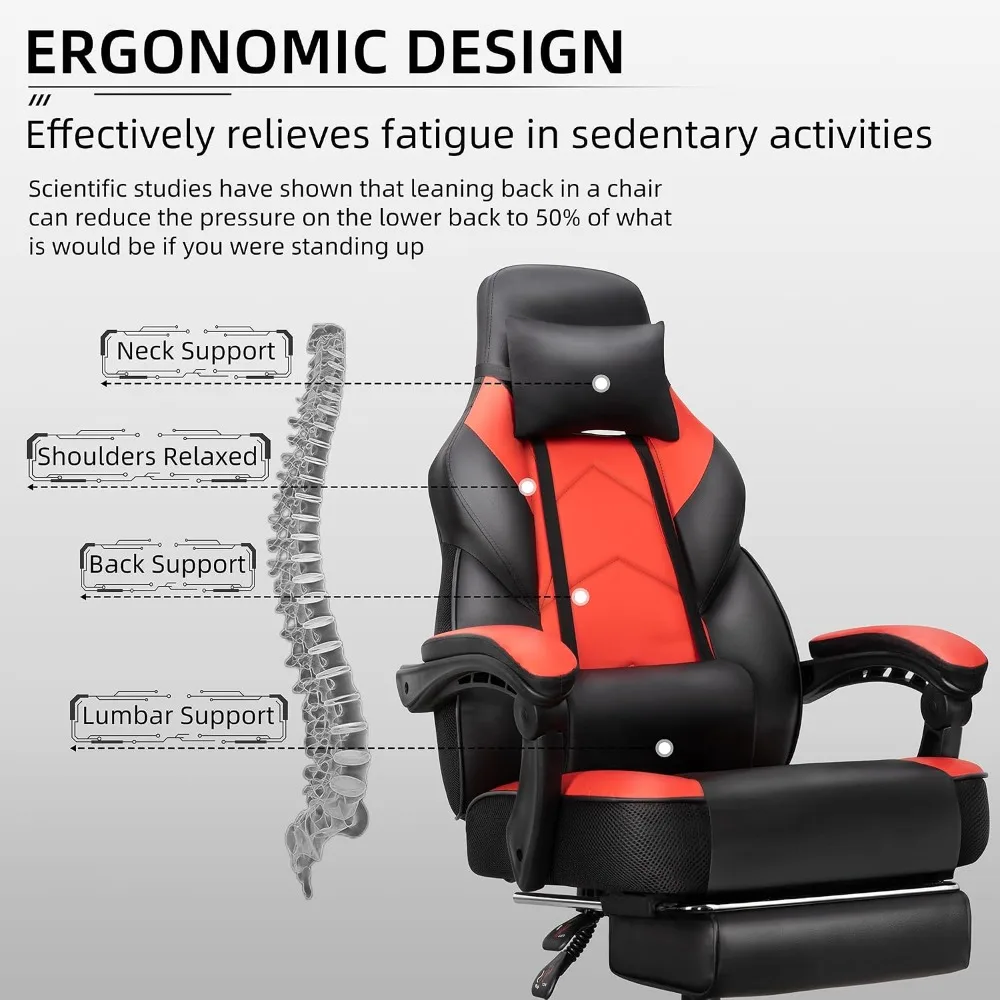 Ergonomic Gaming Chair with Footrest, Massage Lumbar, Adjustable Height & 360° Swivel view 5