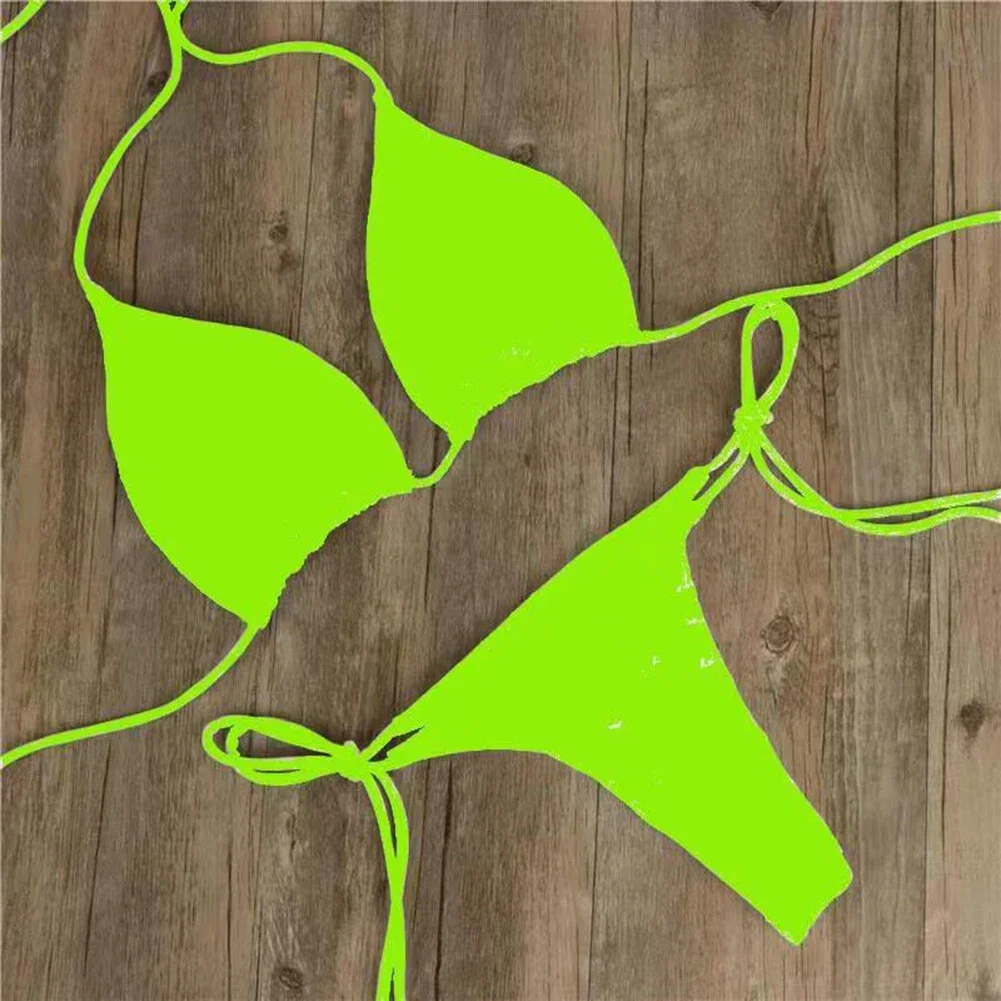 

Women's Halter Bras Thongs Swimming Bikinis Set Swimsuit Lace-up Brazilian Swimwear Fashion Solid Color Ladies Bathing Suit