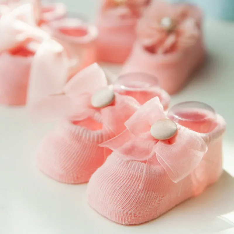 3Pairs/Lot Baby Socks Spring and Summer Thin New Cotton Baby Cotton Lace Flowers Bow Anti-slip Children's Floor Socks