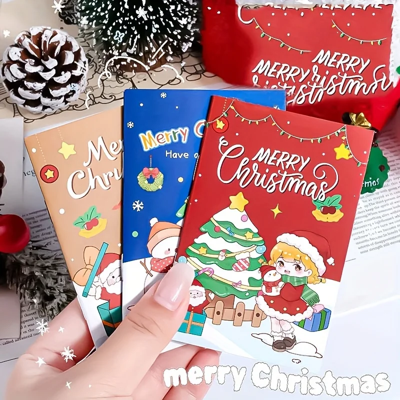 Christmas-Themed, Mini Pocket-Sized, Lined Pages, Various Cartoon Covers (Santa Claus / Christmas Tree / Gingerbread Man / Snowman), 16 Pages, Holiday Souvenirs, Party Favors, Student Portable Notebooks
