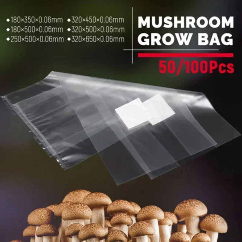 100Pcs PVC Mushroom Grow Bag Welded Media Grow Substrate High Temp Pre Sealable Gardening Planting Supplies