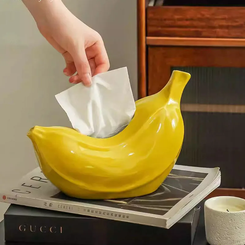 Creative Ceramic Banana Tissue Box Beautiful Storage Container Living Room Dining Table Ceramic Banana Decor Paper Drawer Box