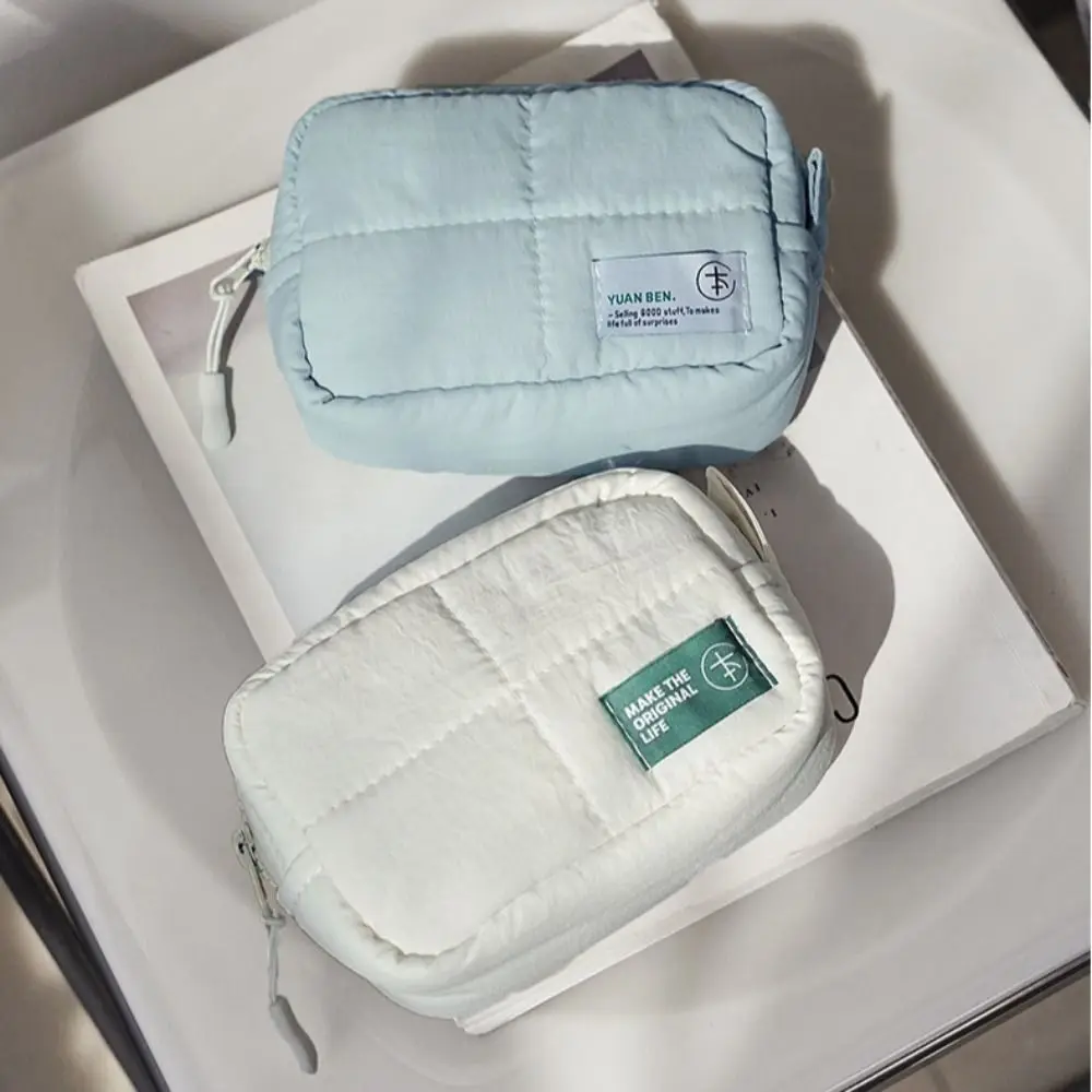 Aesthetic Quilted Makeup Bag Square Solid Color Cosmetic Pouch Soft Puffer Skincare Storage Bag for Women