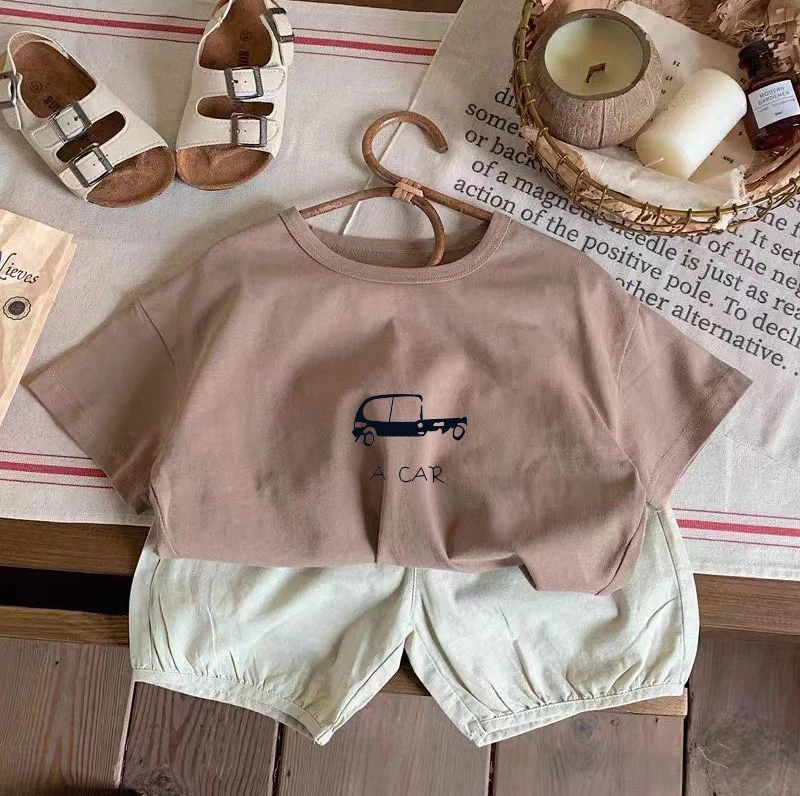 Pure Cotton New Short Sleeved Girls Car Printed T-shirt Summer Children Loose T-shirt Korean Boys Fashionable Top Trend