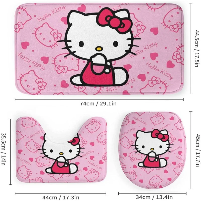 Imagem -03 - Hello Kitty Conjunto de Cortina de Chuveiro Impermeável Acessórios de Banheiro Tapete Anti-slip Tampa do Assento Sanitário Mat