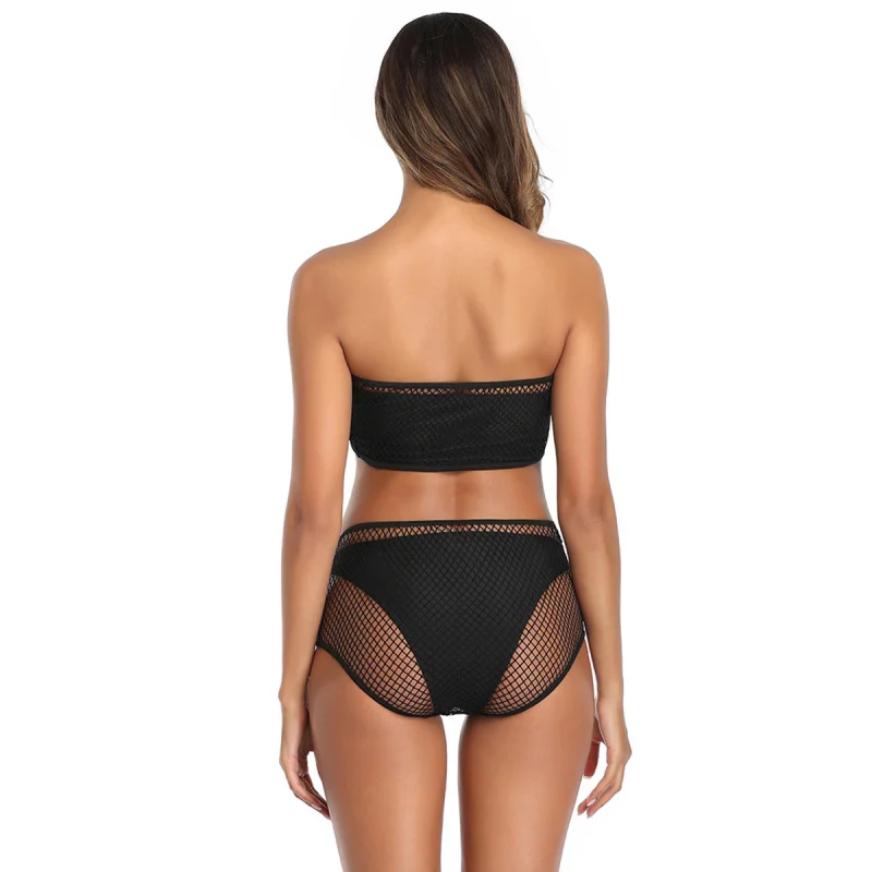

New Amazon Swimsuit Three-piece black and white mesh sexy swimsuit for women Strapless Bikini