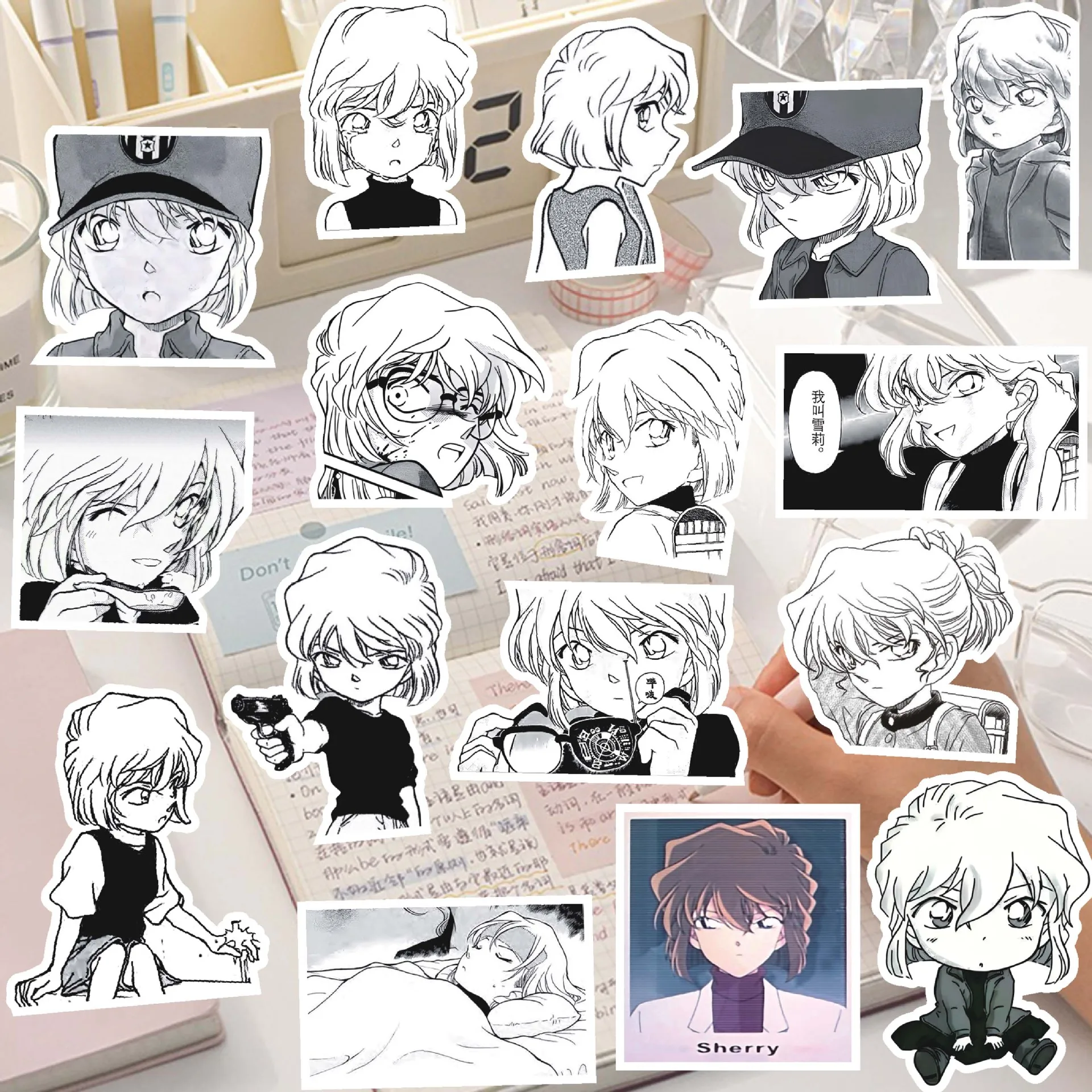 75 قطعة Ai Haibara واحدة أبيض وأسود يوم الكرتون المحقق كونان الطرفية الديكور دفتر اللوحي كتيب ملصقات