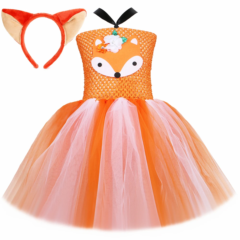 Orange Fox Costume for Girls Birthday Party Tutu Dress Carnival Halloween Animal Costumes for Kids Toddler Dress Up Clothes