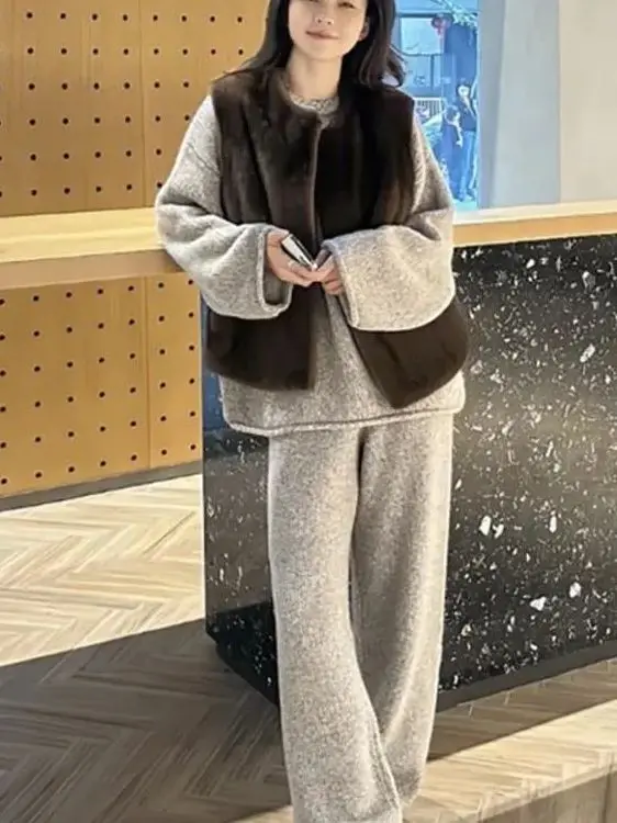 

plus Size 300 Pounds Lazy Style Knitted Sweater Set Women Winter Loose High Fashion Set Comfortable Breathable Warm Spring