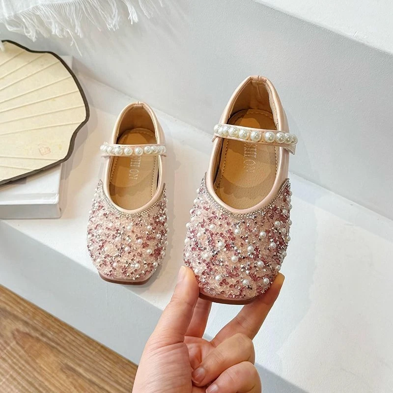 

Crystal Princess Shoes for Girls 2026 Spring Autumn New Soft Sole Leather Shoes with Sparkling Sequins Kids Performance Footwear