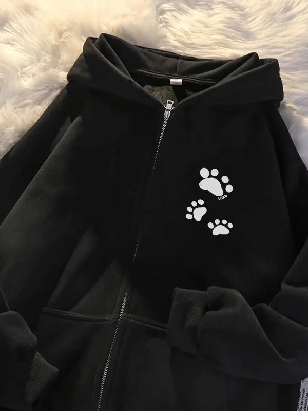 韓国 Sle Lazy Dog Paw Print パーカー レディース ルーズフィット オープン カーディガン セーター トレンディ 秋冬 新着