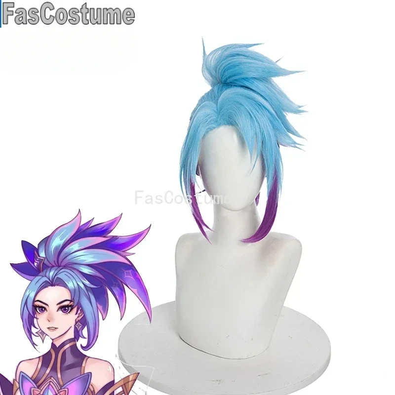 

CosplayFasCostume L-email wig Synthetic Hair Akali Cosplay Wig Star Guardian Women Mixed color horsetail Heat Resistant Wigs