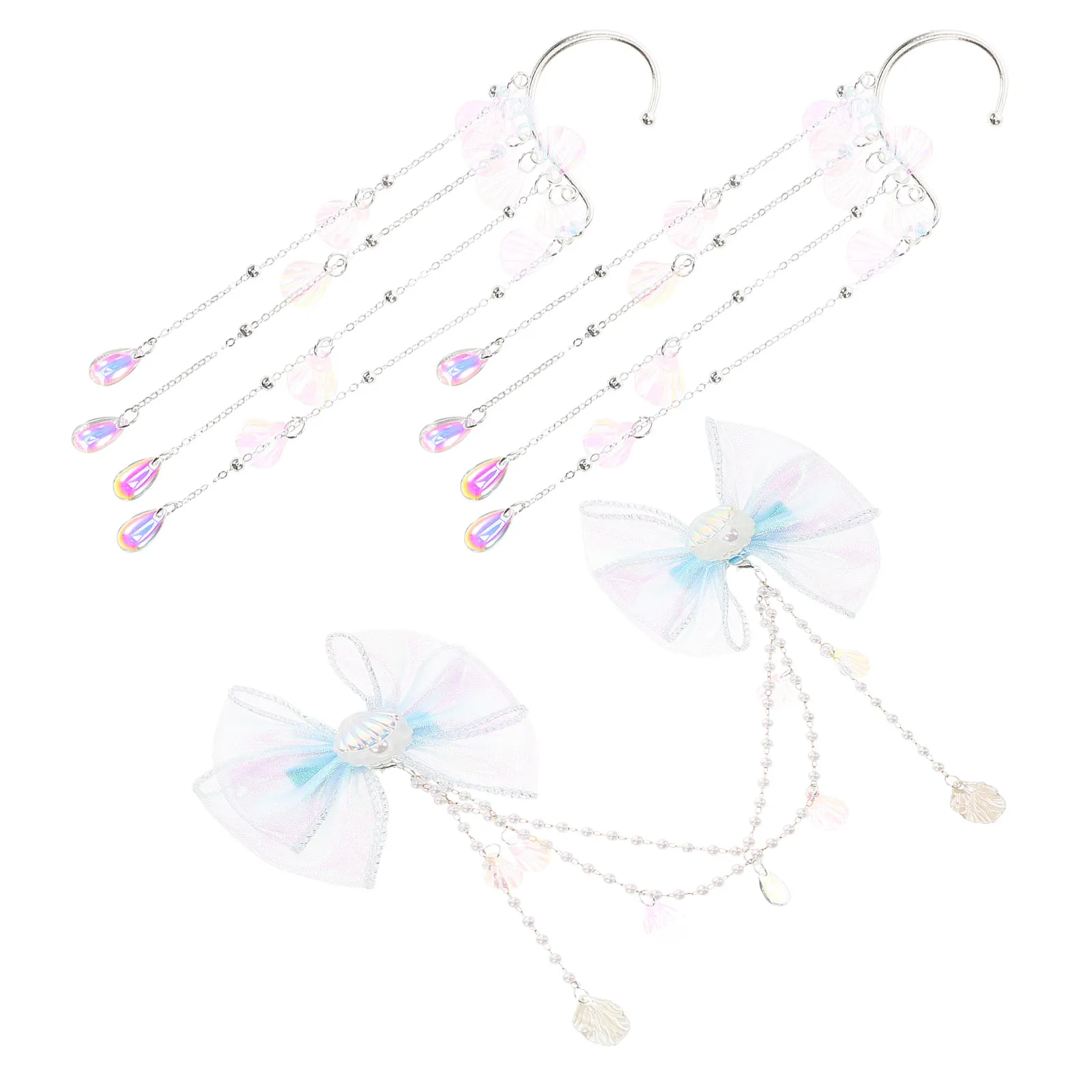 

1Set Mermaid Forehead Chain Hair Clip Artificial Pearl Tassel Bow Headpiece Accessories Girls Birthday Festival Hair Jewelry