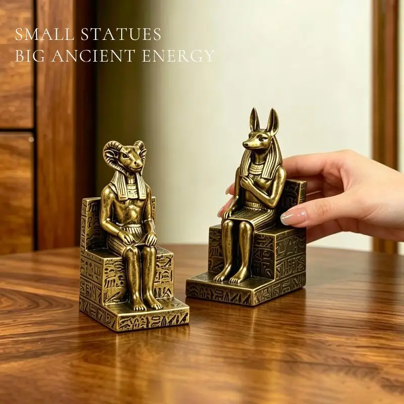 Anubis Ram Khnum Resin Statue Set Vintage Egyptian Decor Unique Mythological Figurines Eco-friendly Resin for Home Office Cafe