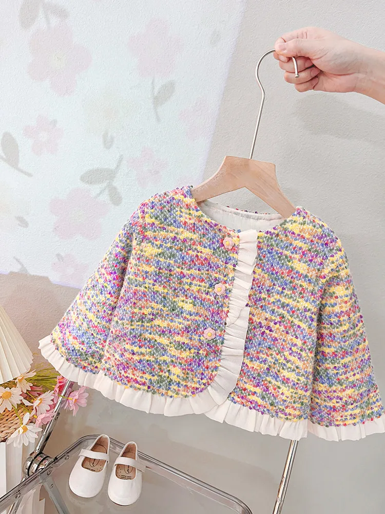 

Princ Sle Baby Girl's Cardigan Spring Autumn 2023 Faionable Little Fraance Wind Long Sve Button up Outerwear