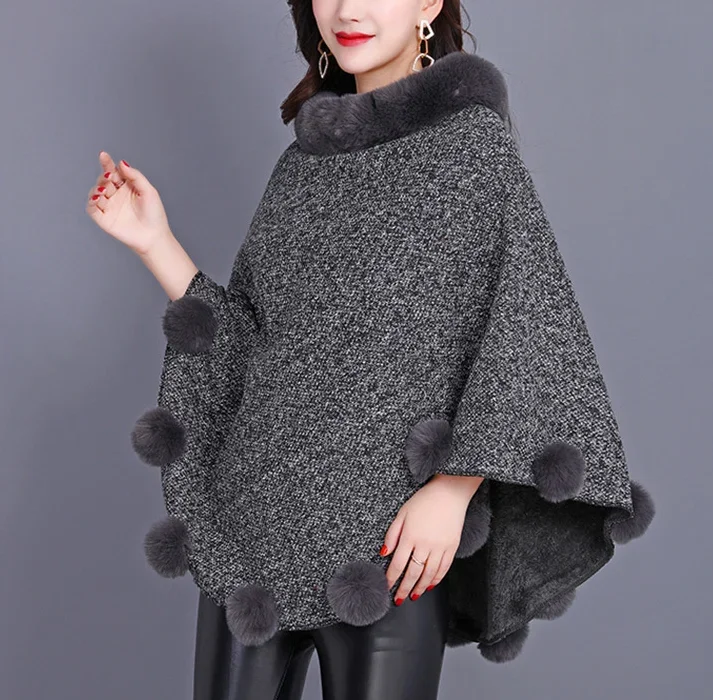 Autunno Inverno Nuova Pelliccia D'imitazione Cappotto Delle Donne Scialle Sciarpa Imitazione Lontra Coniglio Capelli Poncho Alla Moda di Lusso Mantelle Cachi Mantelli