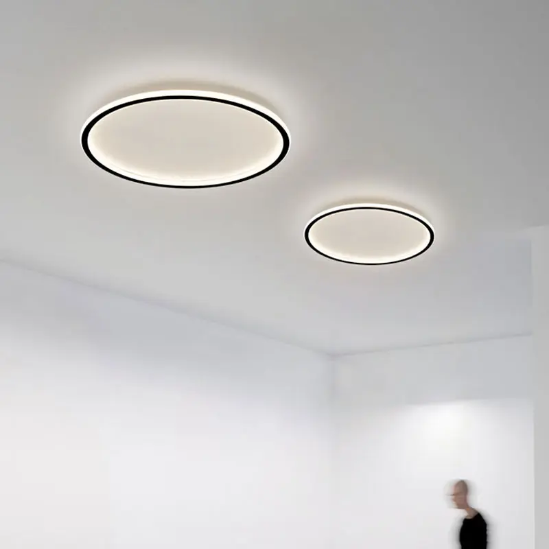 Dimmable Flush Mount Lamp with Remote for Bedroom Living Room Decor,60cm Round Black Modern Nordic 38W LED Ceiling Light
