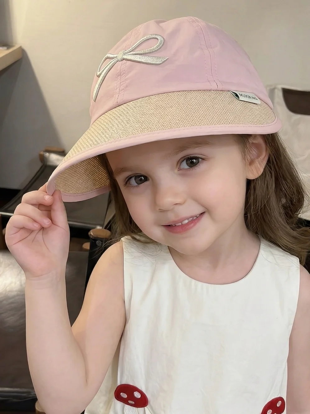 naits-keits-korean-style-children's-baseball-cap-knot-wide-brim-sun-protection-hat-outdoors-empty-top-straw-hat