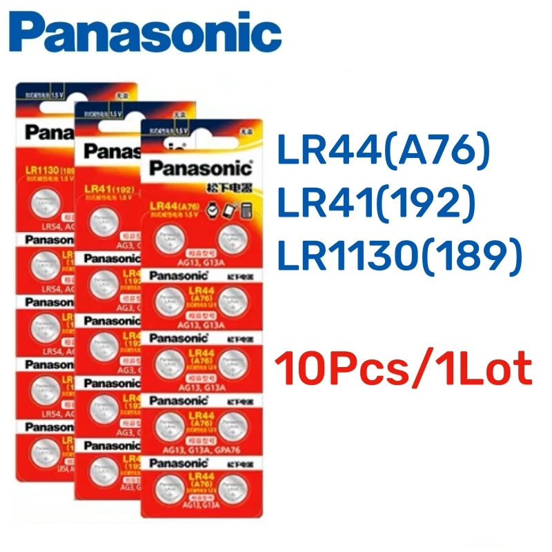 10Pcs Original Panasonic LR44 LR41 LR1130 AG13 ag10 189 L1154 A76 357a lr44 LR44 Children's Toy Lamp AG13 Button batteria