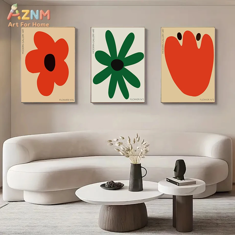 AZNM Mid Century Modern Floral Typography Wall Art Amore Mio Berlin Geometric Aesthetic Minimalist Flower Canvas Painting Unfram