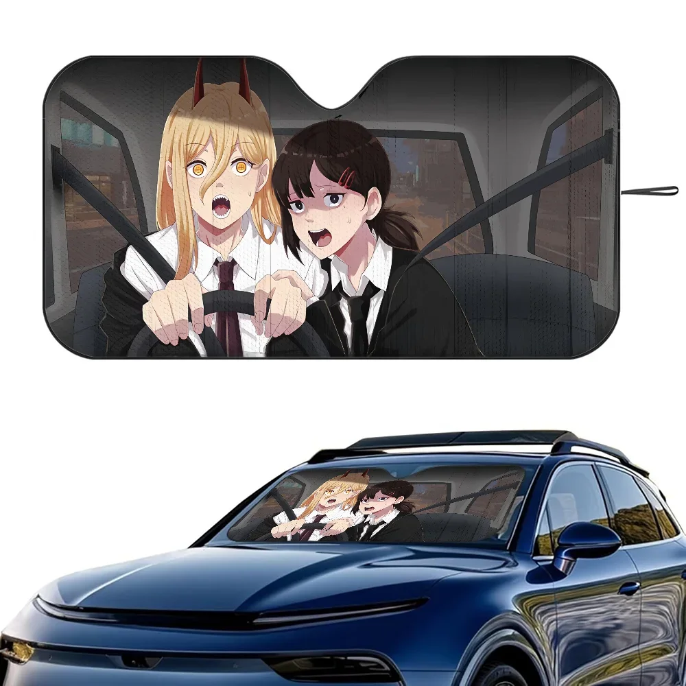 

C-Chainsaw Man Anime Car Sunsha Heat-insulating Aluminum Film Windshield Sunshas Blocks UV Rays Car Sun Visor Protector