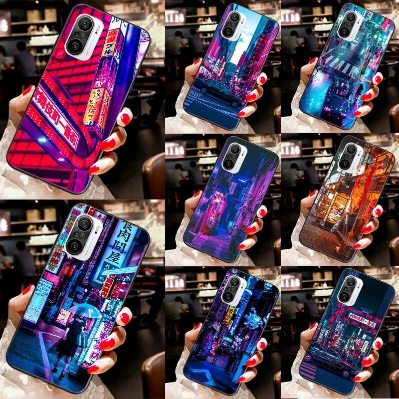 Neon Blue Cyberpunks Tokyo Street Case For POCO F5 X3 X4 X5 Pro C40 M4 M5s F3 F4 GT Cover For Xiaomi 13 12 Lite 11T 12T Pro