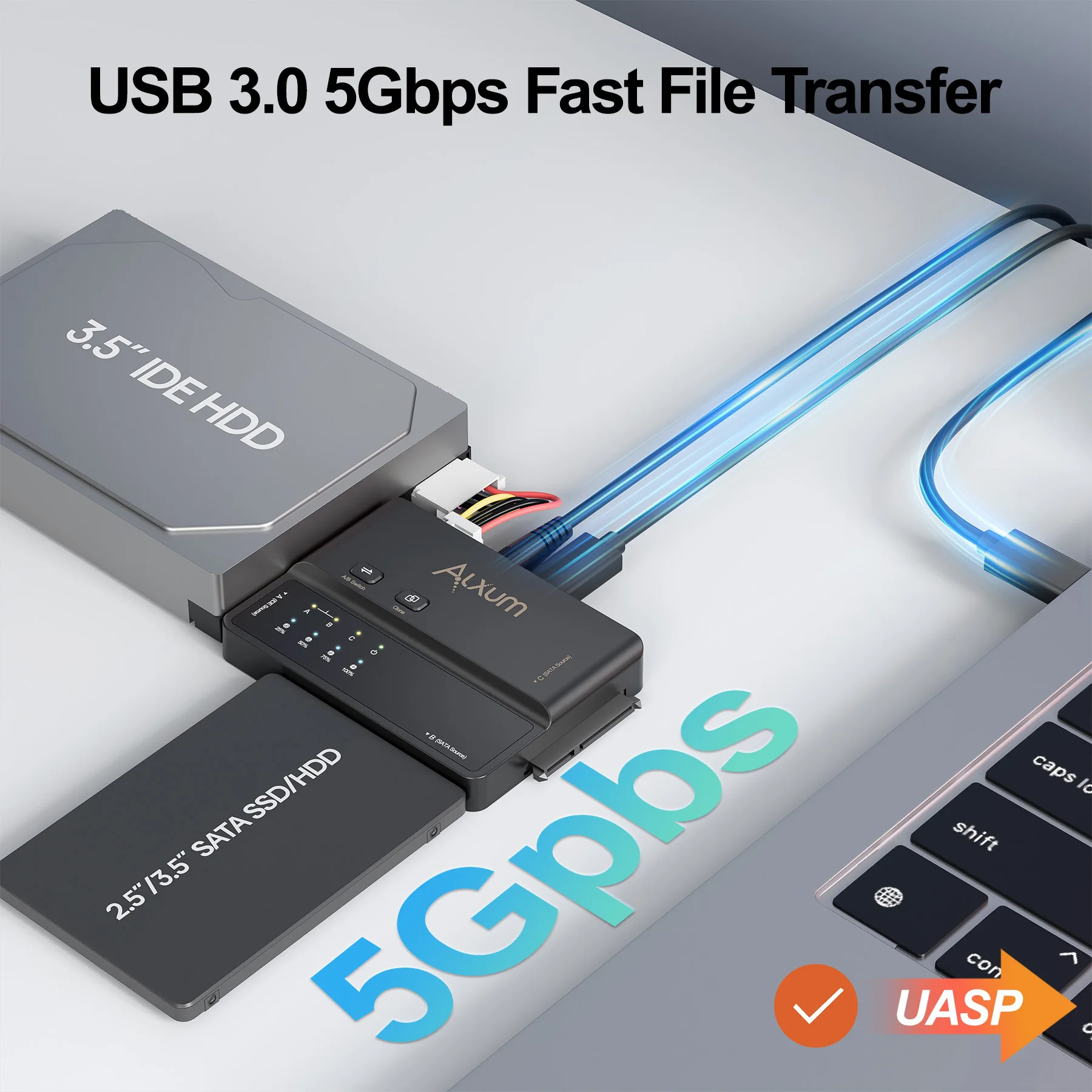 

USB-C 5 Гбит/с двойной адаптер жесткого диска типа C к док-станции SATA IDE с автономным клоном UASP Поддержка Plug & Play для ноутбуков MacBook Air
