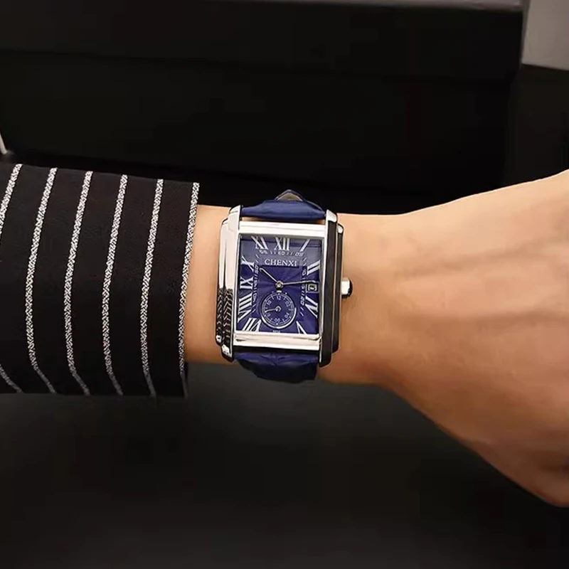 Relojes de marca de lujo de negocios para hombre, esfera cuadrada de alta gama, luminoso, resistente al agua, segundos para correr, reloj de cuarzo Original para hombre