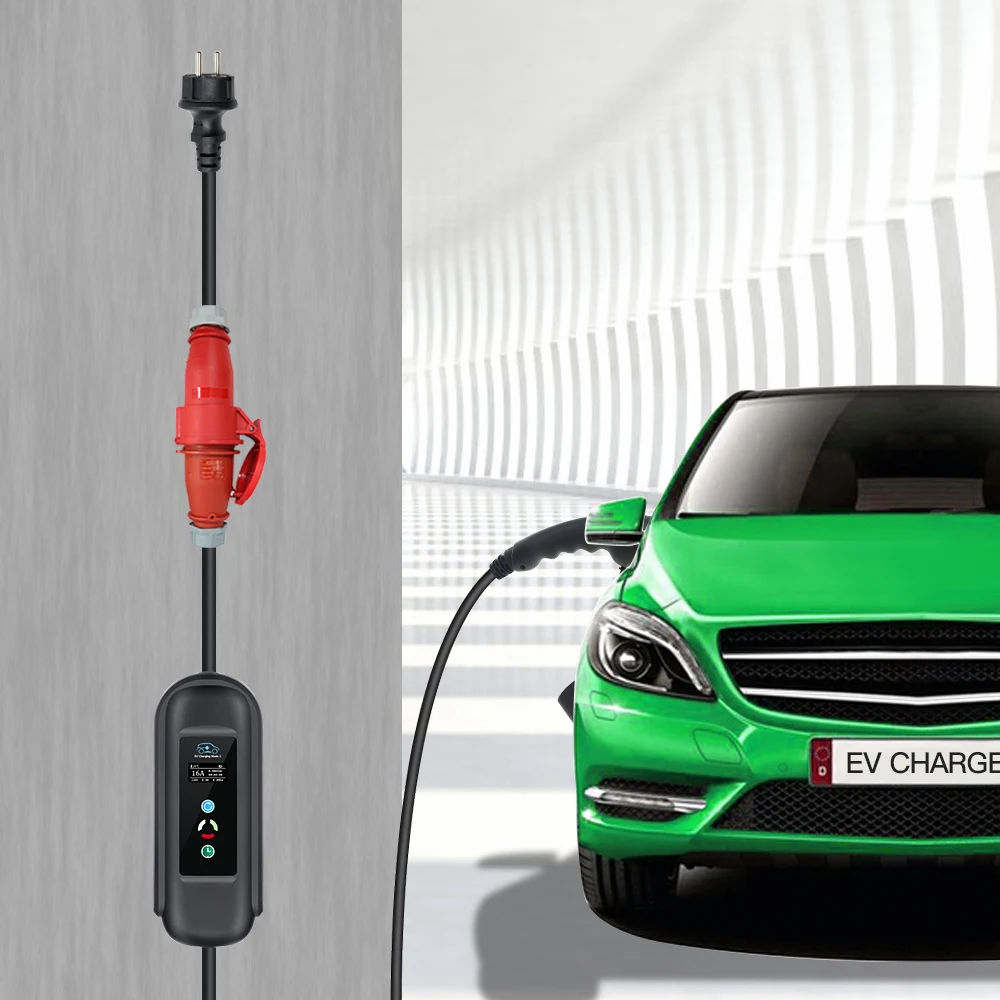 EV Charger Type 2 16A 3phase 11kw Adaptor CEE Red to Schuko With Cable For Electric Car Charging EVSE