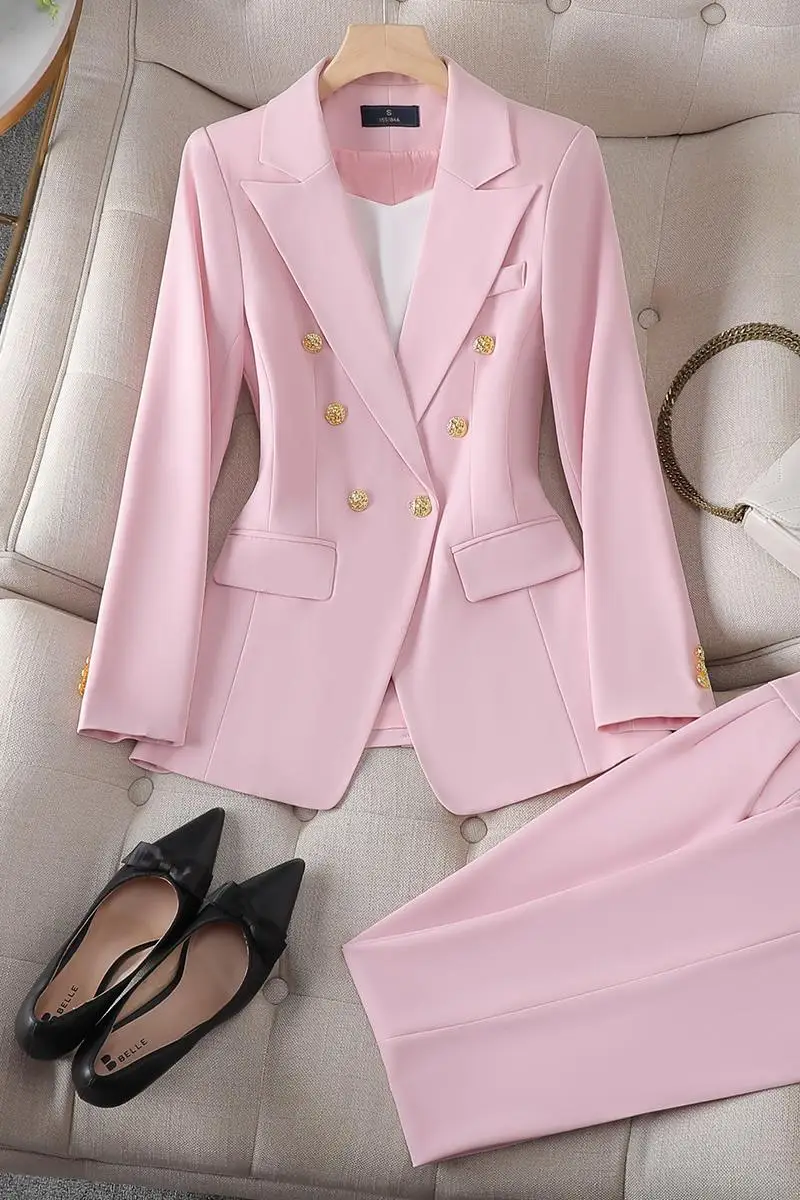 ZJYT Office Lady Women\'s Suits Blazer Pant Sets 2 Piece Conjuntos Para Mujeres Elegant Business Plus Size Matching Trousers Sets