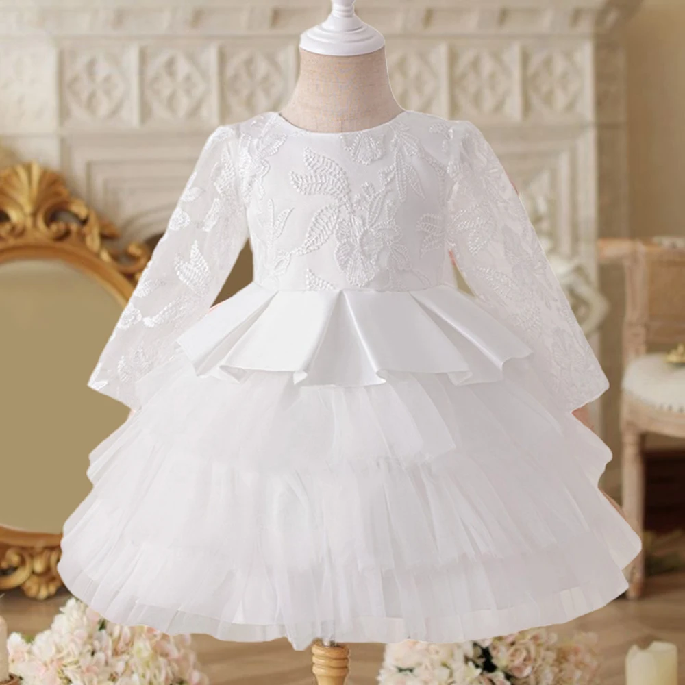 

Toddler White Baptism Princess Girls Dress For Baby 1st BIrthday Tulle Party Dresses Tutu Wedding Bridesmiad Prom Kids Clothing