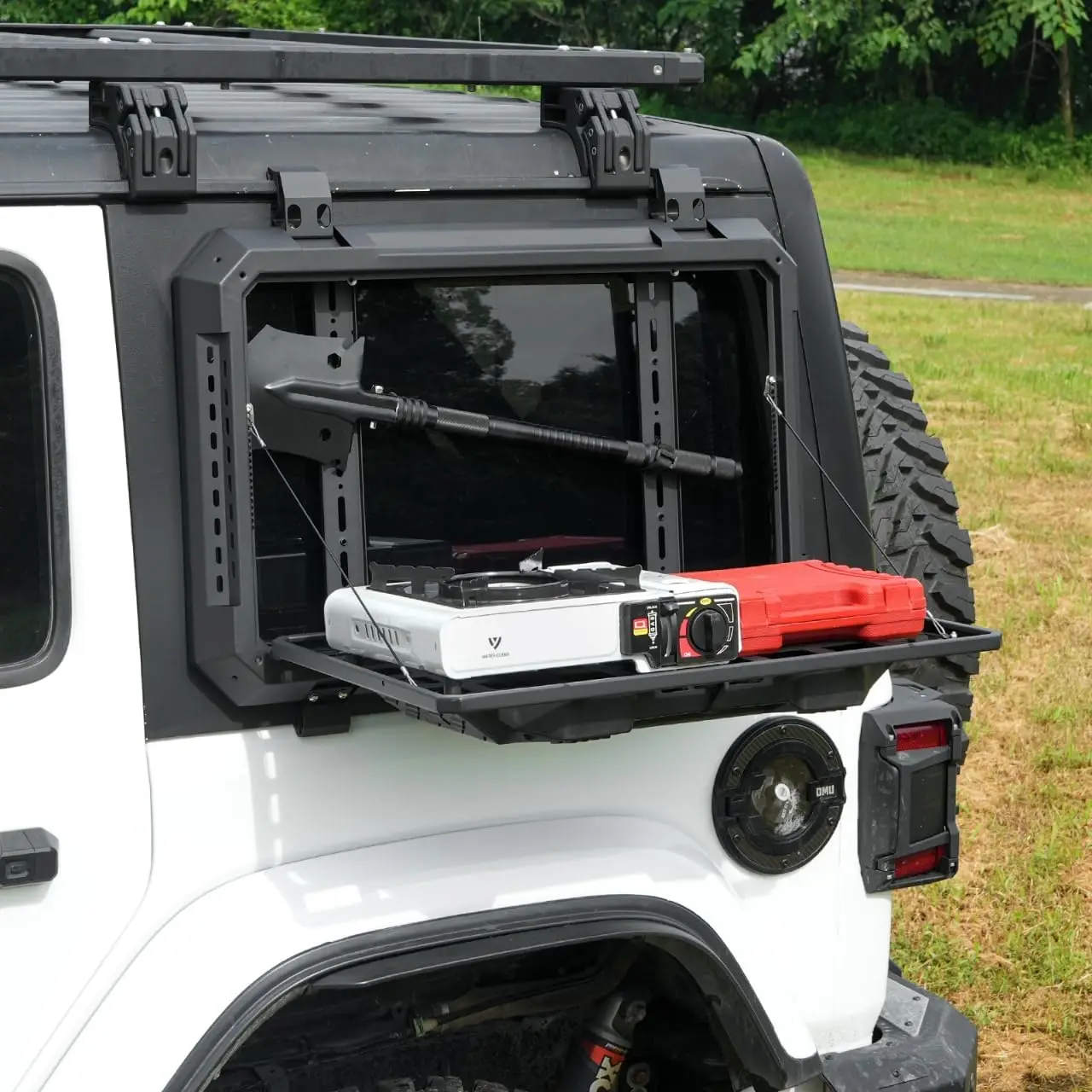 

Rear Window Storage Table Molle Panel Flank Kit Rear Foldable Window Shelf for Jeep Wrangler 2018-2025 JL 4 Doors