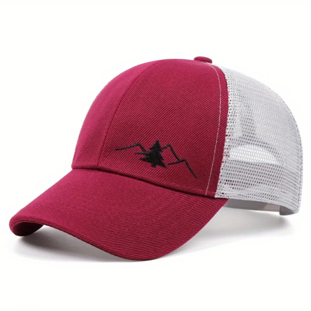 

Mountain Embroidery Baseball Cap Adjustable Fit Breathable Design Sun Shading Hat Duck Tongue Brim Net Construction Mesh Cap