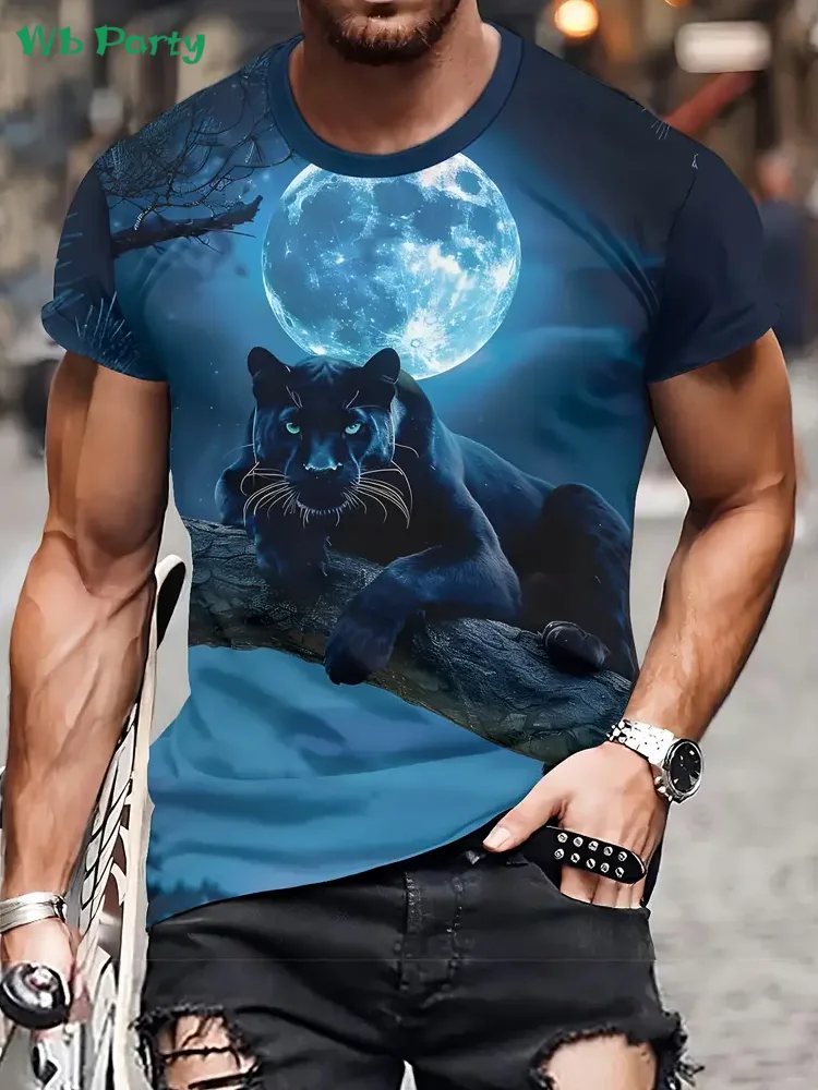 3D Leopard Men's Graphic T-Shirt Summer Outdoor Men's Short Sleeved Tee Fashion Round Neck Men's Tops Oversized Men's T-Shirt