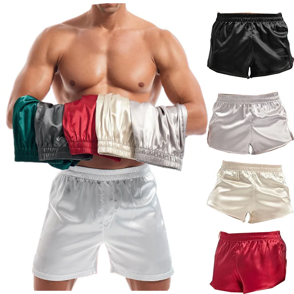 Men Satin Silky Loose Casual Shorts Homewear Sleep Lounge Pajama Shorts Beach Boxer Trunks