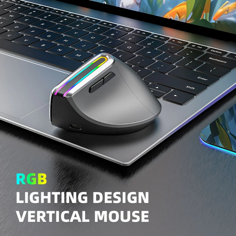 Vertical Wireless Bluetooth Mouse Dual Mode 2.4G Rechargeable RGB Illuminated Ergonomic Wrist Health Mice For Desktop PC Laptop