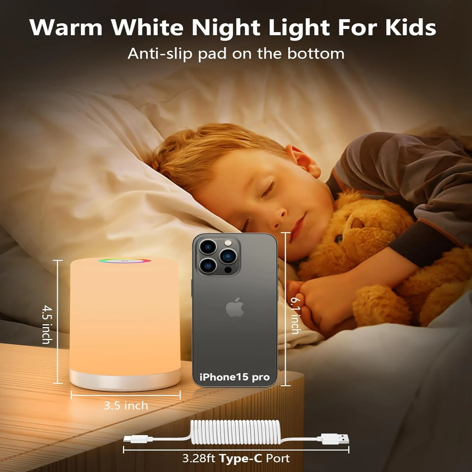 Rechargeable Night Light: Elegant, Portable, and Versatile LED Bedside Lamp with Stepless Dimming and RGB Color Changing. Adjust