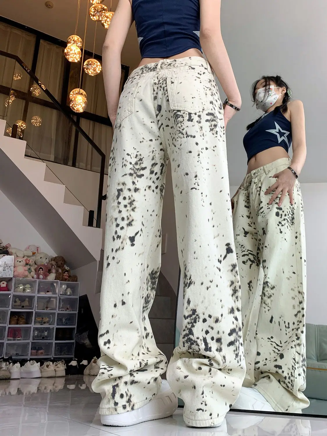 Jeans Leopard Print High Waist Baggy Wide Leg Women Straight Pants 2024 Spring Summer Fashion Streetwear Y2k Retro Denim Trouser