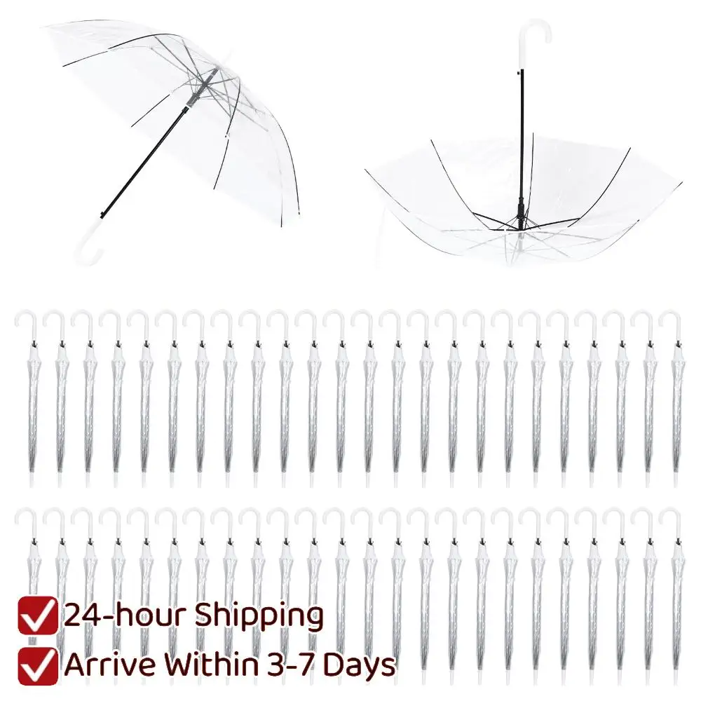 

50/32 Pack Wedding Stick Umbrellas Windproof Waterproof Clear Umbrellas for Wedding Auto Open for Party & Outdoor Photography