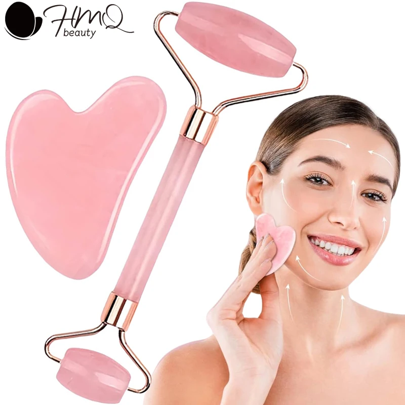 Rodillo para cara, cuello, ojos, Kit de masaje Facial, rodillo Facial de hielo, tablero Gua Sha, rodillo de masaje Facial portátil, contorno de elevación, 2 uds.