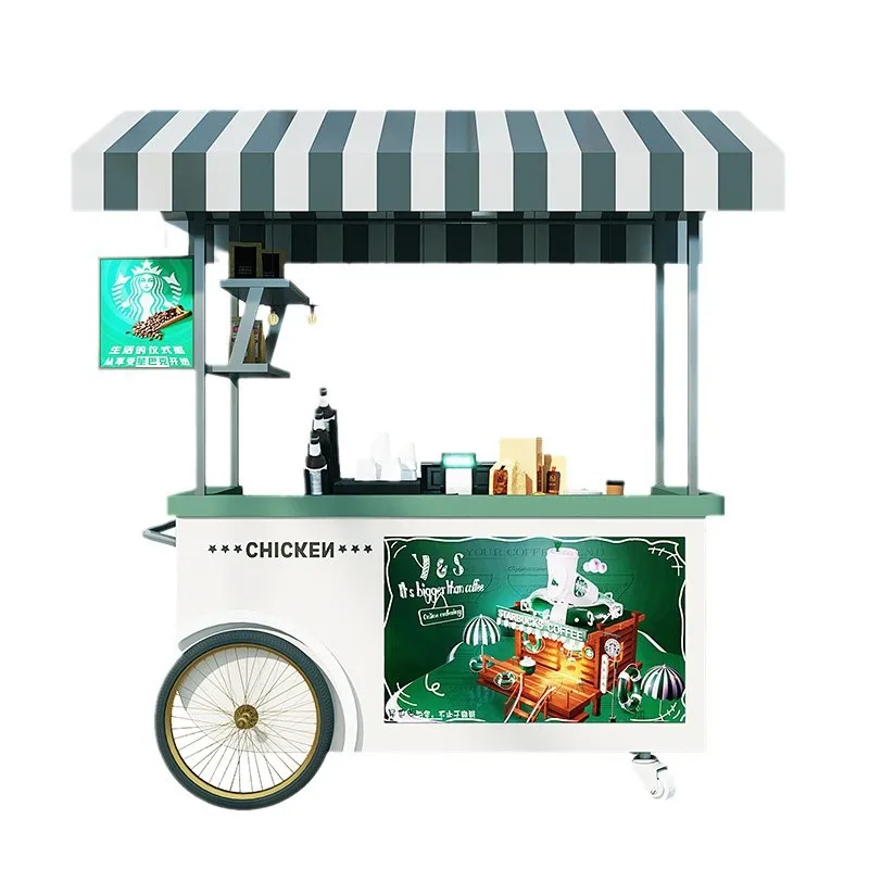 

Outdoor multi-functional hand push coffee milk tea drink dining car night market movable stall promotion display car