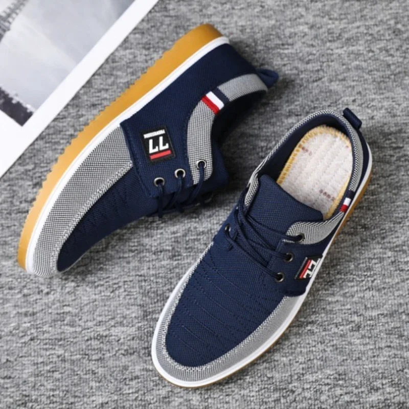 Fashionable Men\'s Canvas Shoes, Light Sports Shoes, Casual Mesh Breathable Vulcanized Shoes, Fashionable Lace-up Work Shoes2023