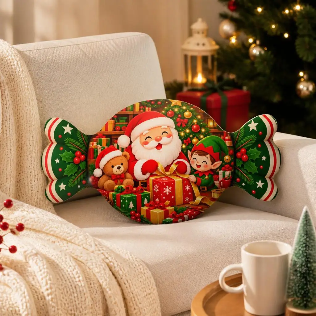 Christmas Santa Claus Elf Candy Shaped Stuffed Plush Pillow Holiday Throw Cushion for Sofa Christmas Home Decor Accent Gift