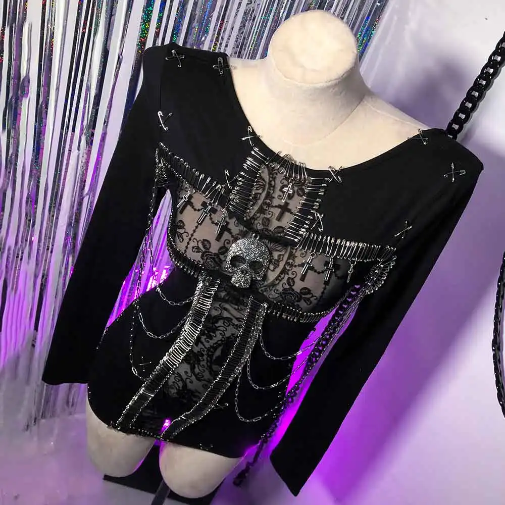 

Teen 90s Harajuku Goth Cyber Y2K TOPS Hand Made Pin DIY Emo Cross E-Girls Kawaii Punk Rock Готическая футболка Eco Grunge