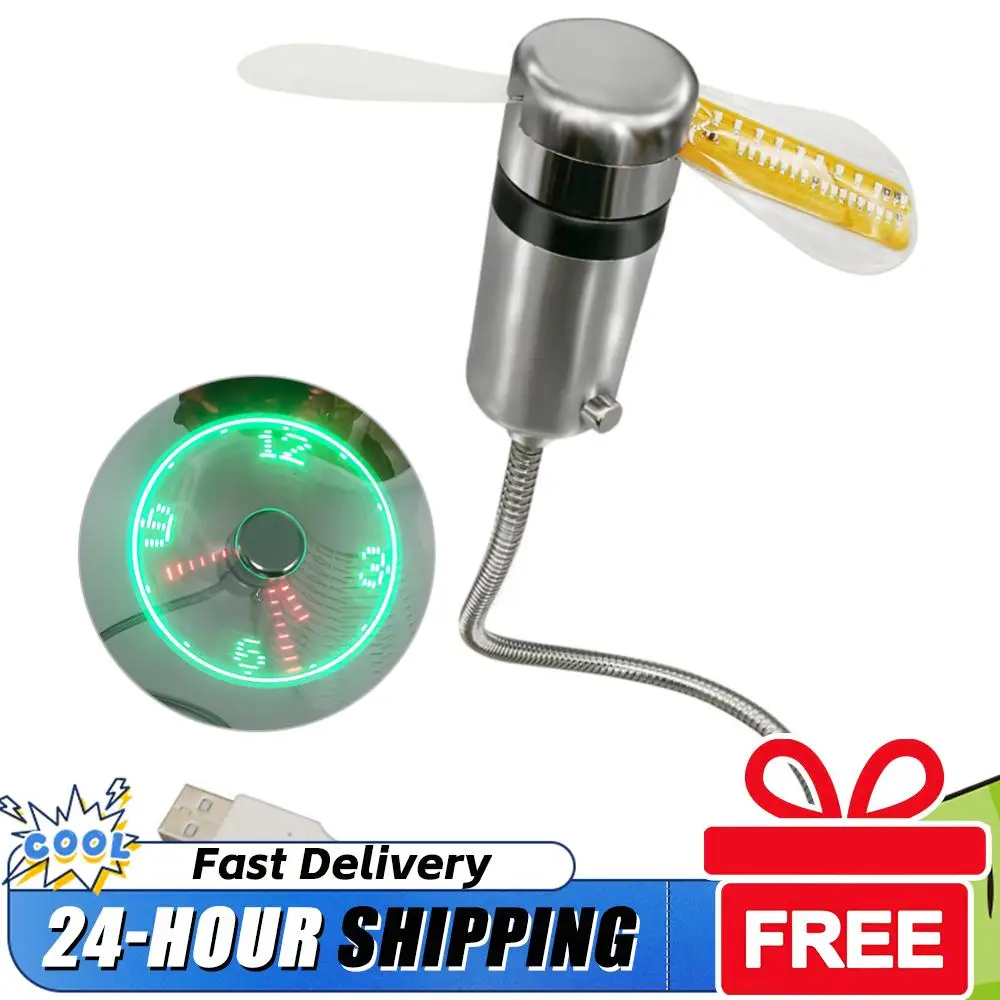 

Clock Fans Time Temperature Display Small Night Light USB Powered LED Clock Fan Mini Cooling Flashing Fan for Laptop PC Notebook