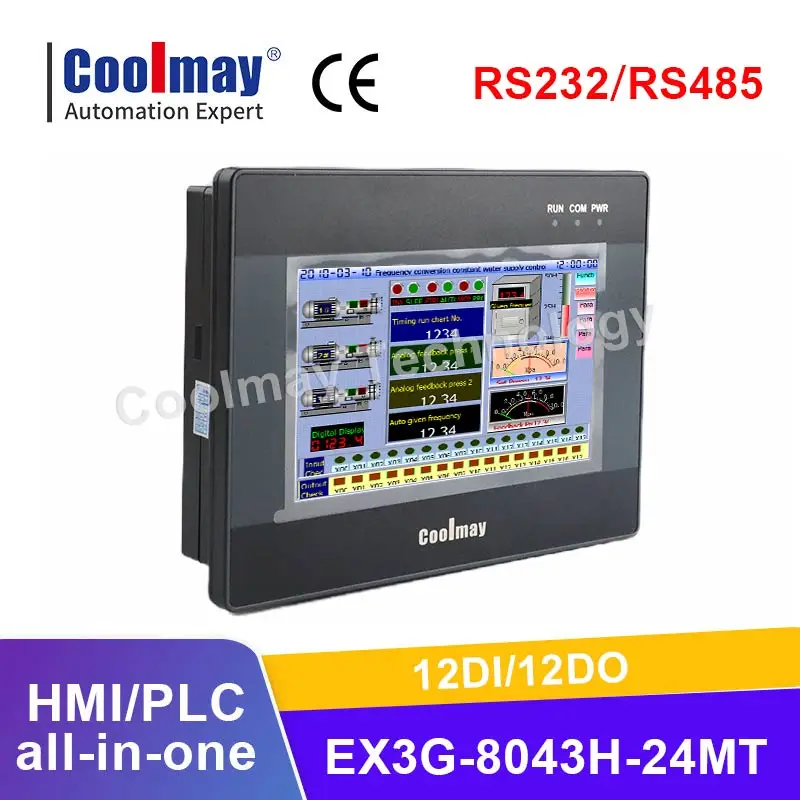Coolmay الساخن 4.3 بوصة لوحة اللمس HMI Plc الكل في واحد EX3G-8043H-24MT درجة الحرارة الرطوبة للبرمجة المنطق ضاغط تحكم