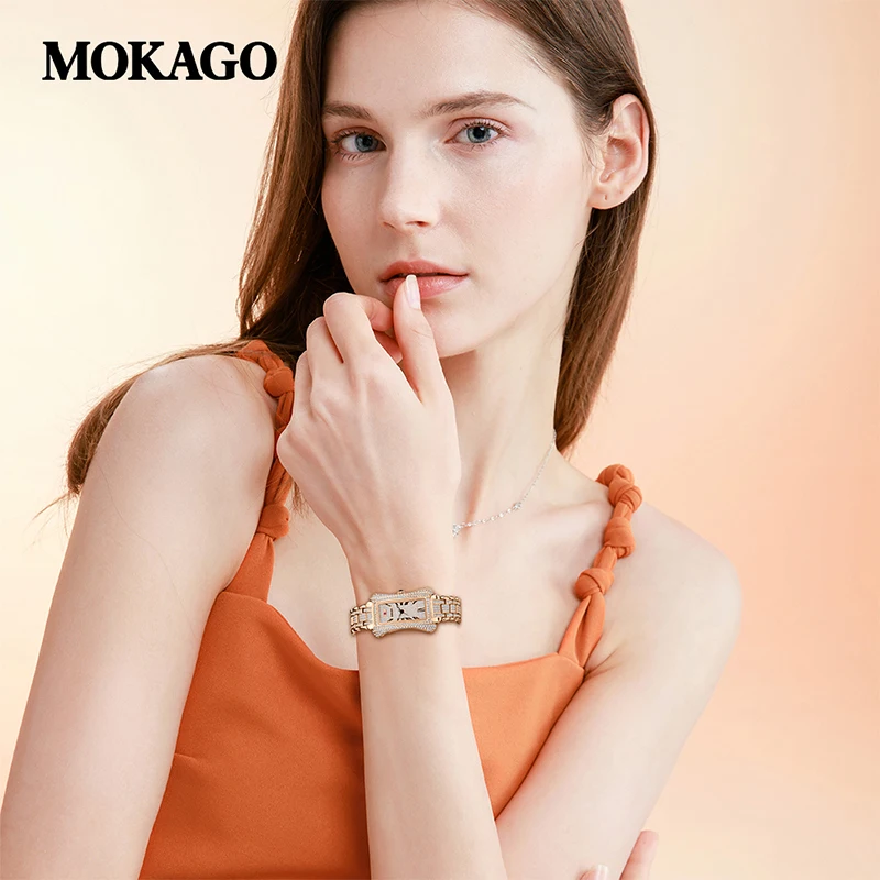 MOKAGO 2025Small Waist Luxury Women's Fashion Watch Retro Design Gemstone Sparkling Inlay Like Stars, Waterproof 8mm Thin Body